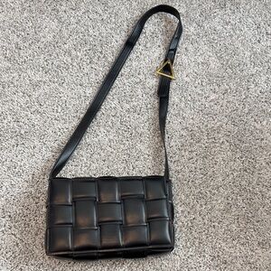 Black Woven Leather Crossbody Bag
